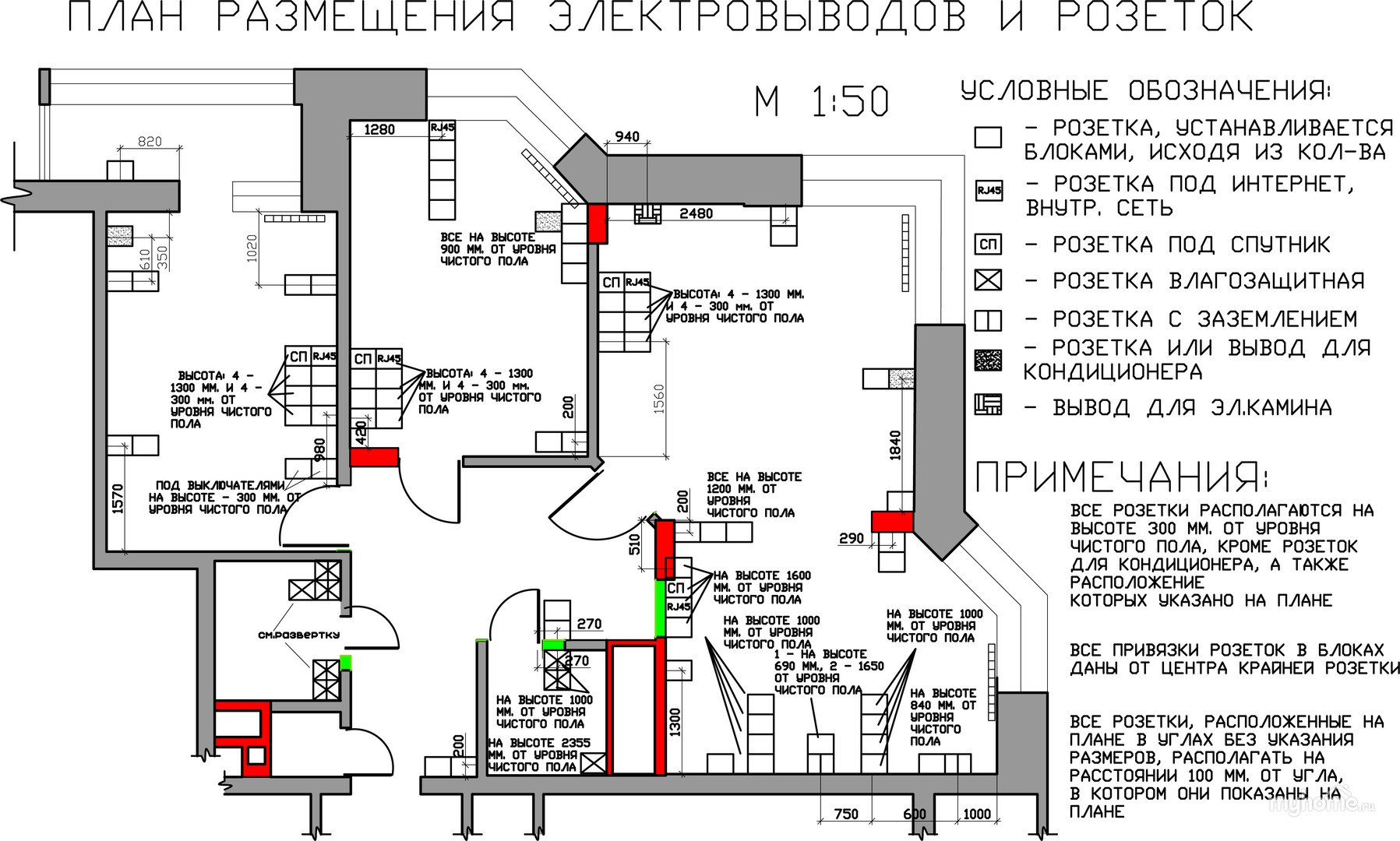 Схема расположения выключателей и розеток фото 819
